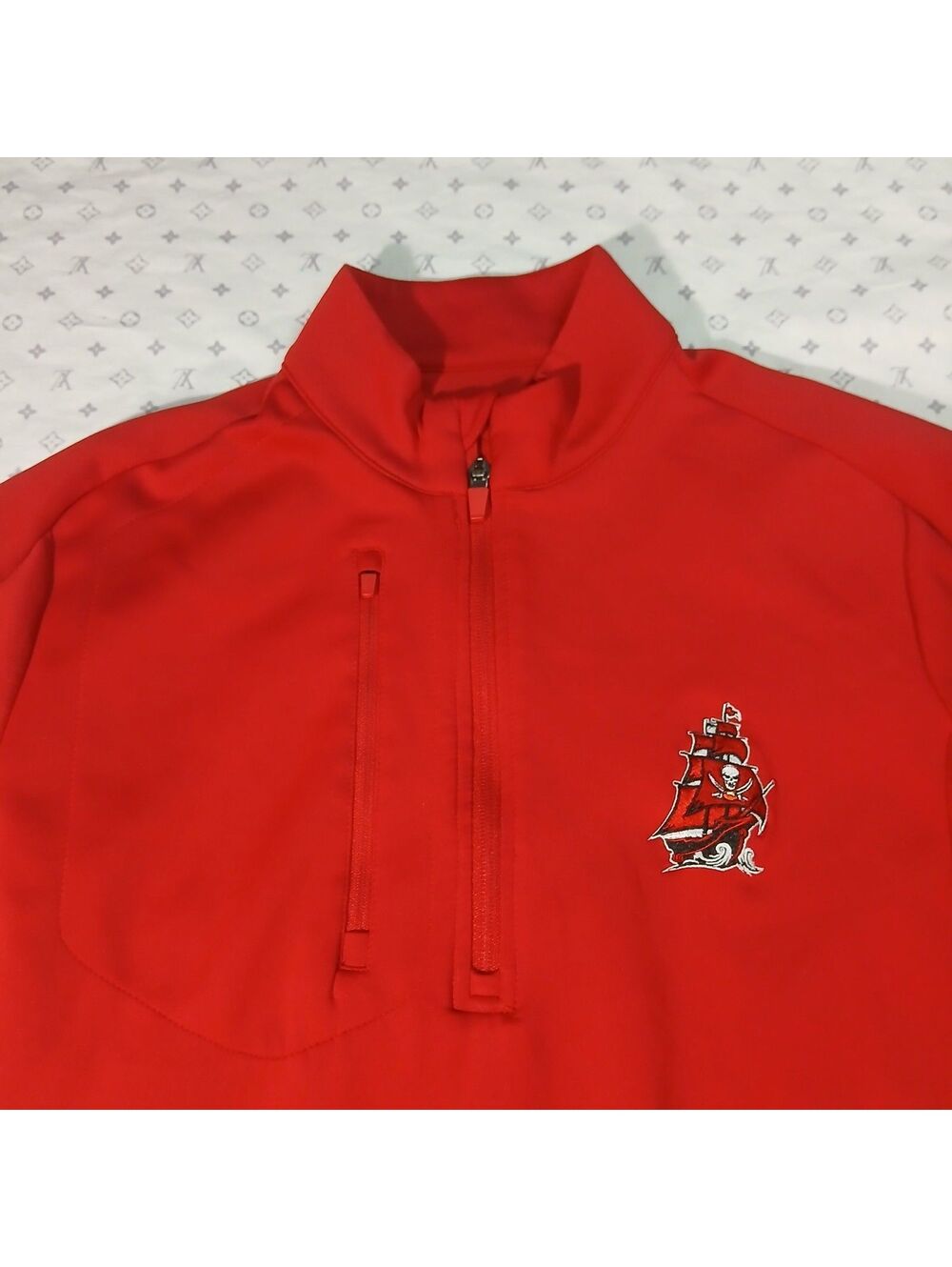 Antigua Red Quarter Zip Jacket Pirate Logo Mens Medium Streetwear Retro